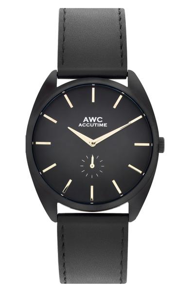 Handmade Watch - Haven Black Leather Strap Watch, 45mm  AWC Accutime®