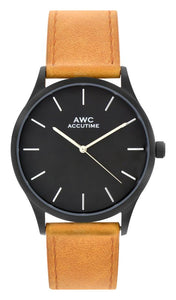 Handmade Watch - Hudson Cognac Leather Strap, 42mm - AWC Accutime®