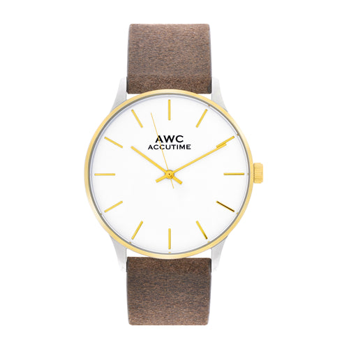 Handmade Watch - Pershing Gold Suede Strap Watch, 40mm | AWC Accutime®